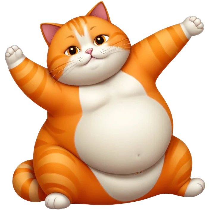 Fat cat stretching with big belly emoji