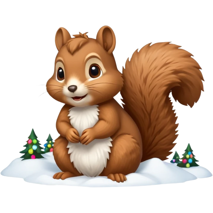 squirrel poking its head out of snow hill wearing christmas lights emoji
