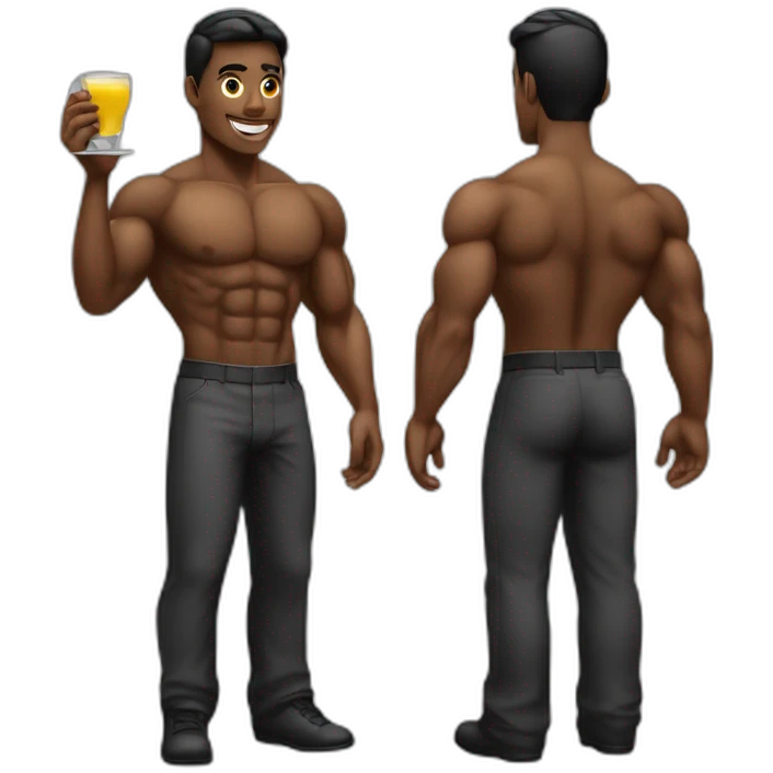 Bodybuilder waiter black emoji