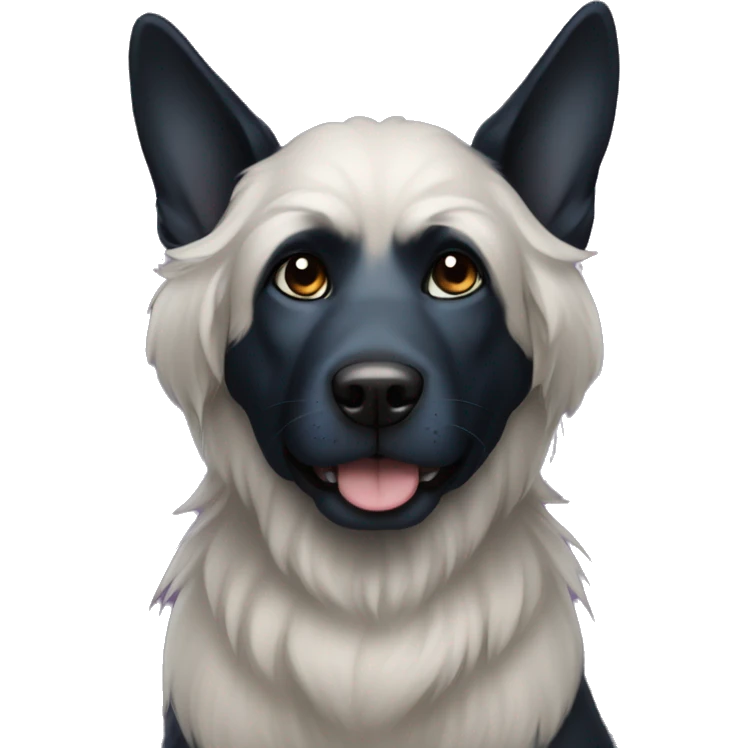 Black dog sith fluffly ears with a blue collor emoji
