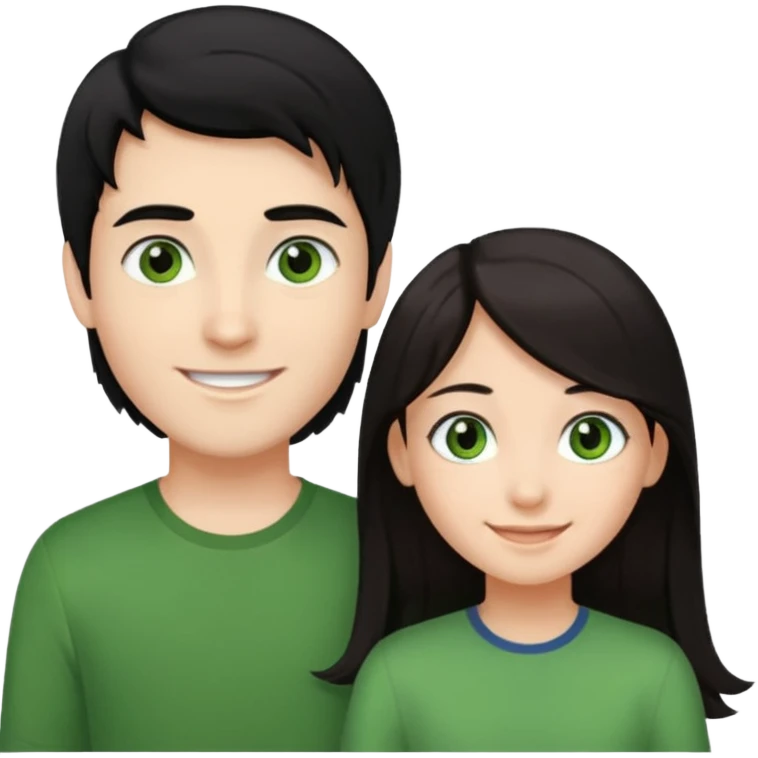  chico pelo negro ojos grises junto a chica pelo castaño largo ojos verdes emoji