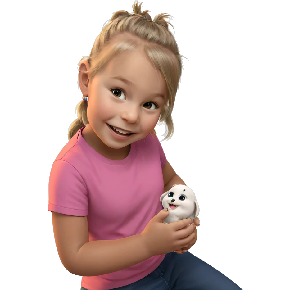 smiling girl holding animal emoji