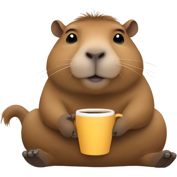 capibara what look at you is cute and he have a cup of coffee emoji