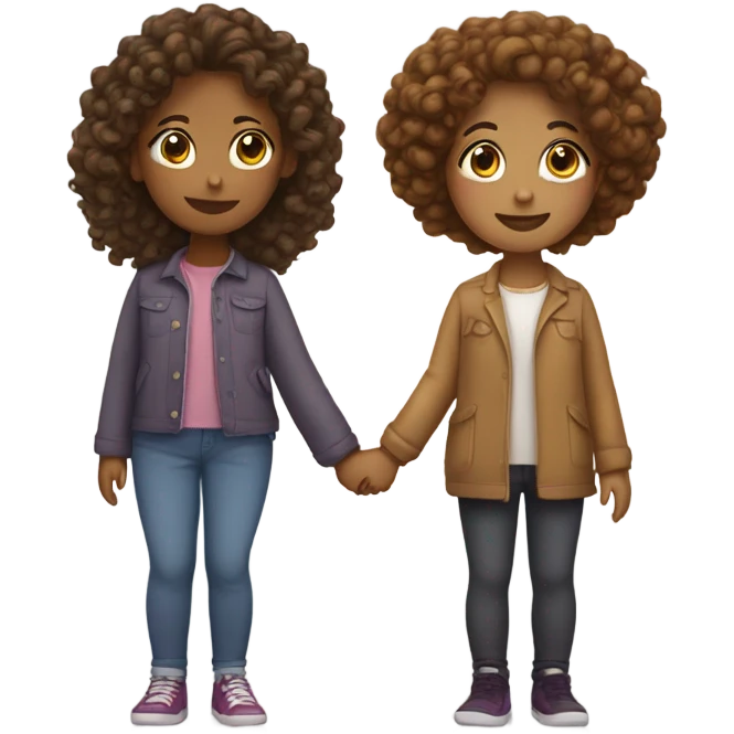 Full body, Two girls holding hands Carmel skin  one  with a curly bun and one  with curly hair emoji