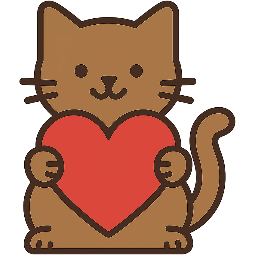 flat design style cat with a heart emoji