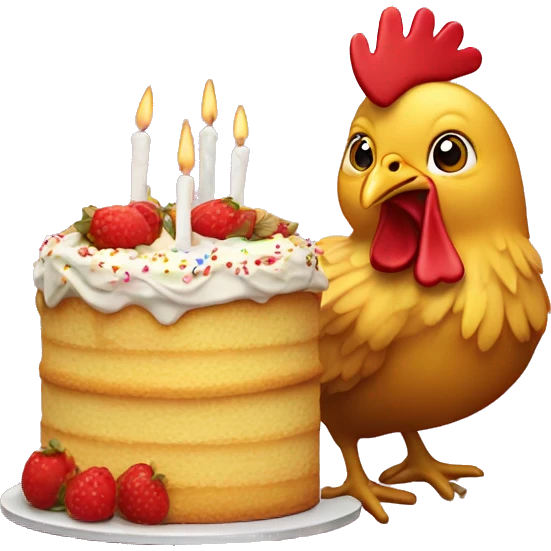 a chicken with a cake for a head gold medal emoji  emoji