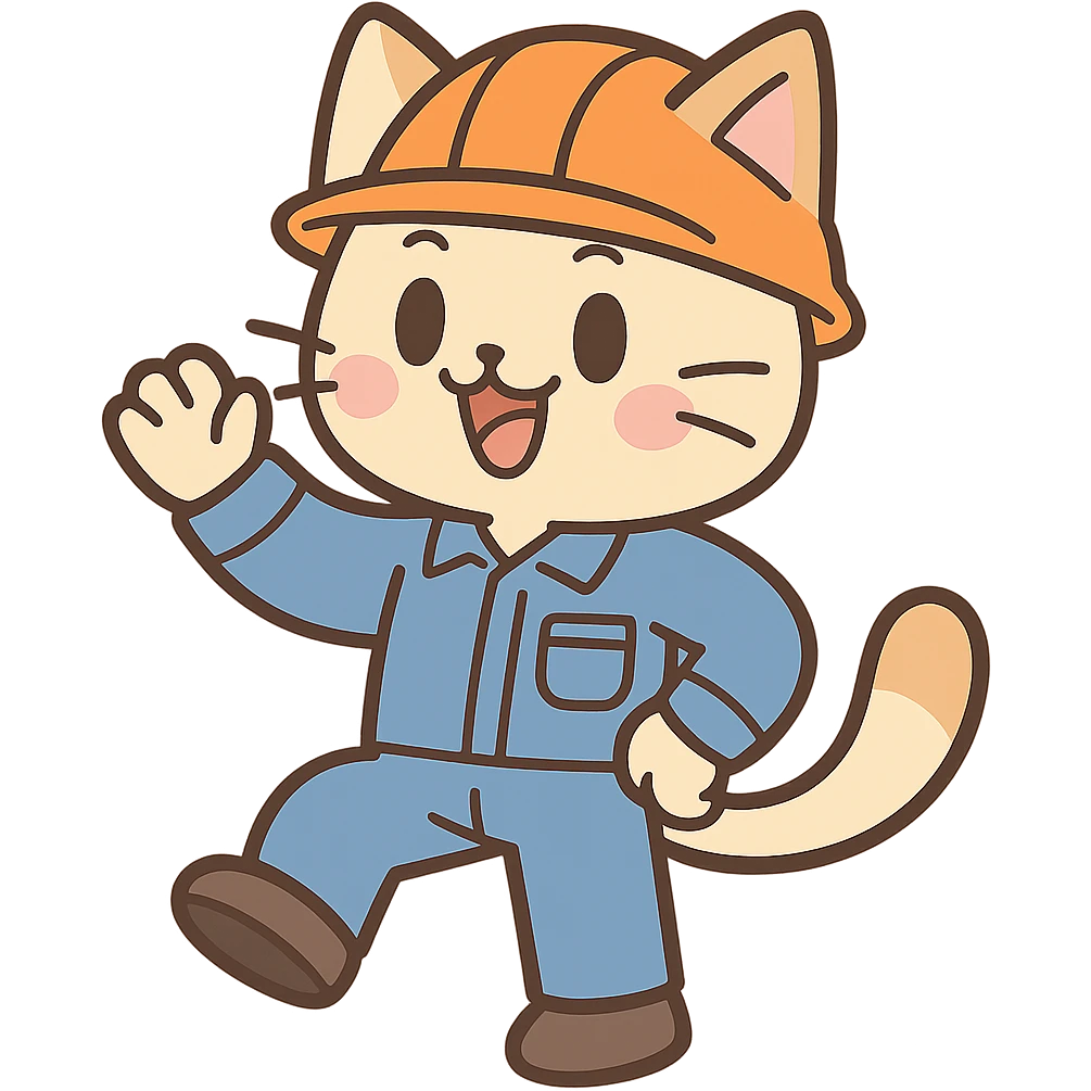anime style cat worker wearing an orange helmet emoji