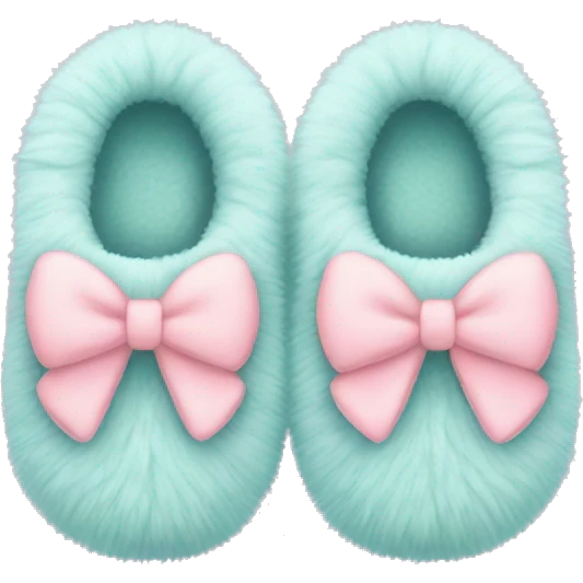 Soft, pastel-colored fuzzy slippers with a bow. emoji