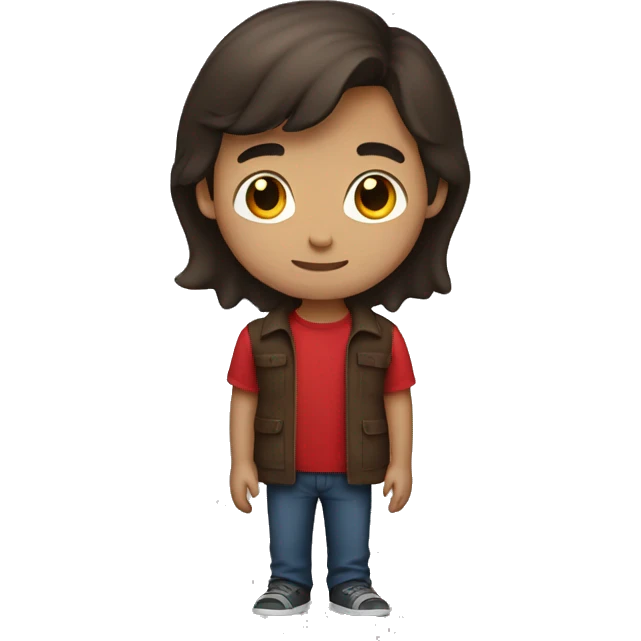 Boy with semi-long semi-dark brown hair with red shirt emoji