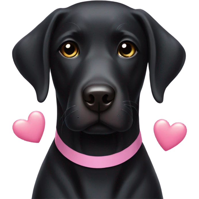 Black Labrador with pink hearts around head emoji