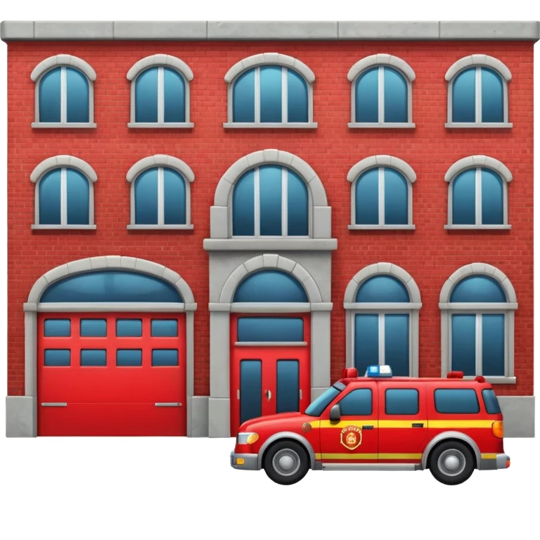 fire department building with firefighter car near emoji