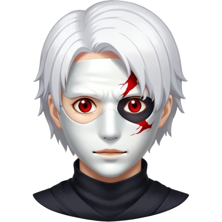 Tokyo ghoul character with white hair, mask on face, red eye, dark atmosphere emoji