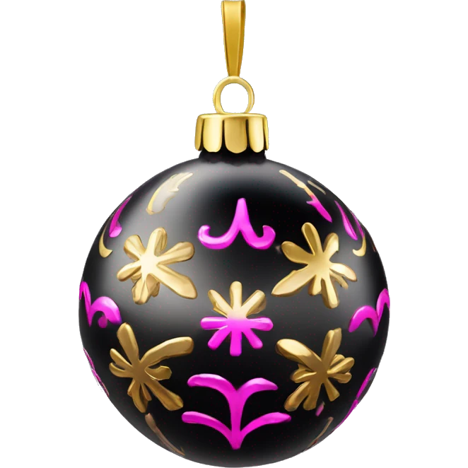 Realistic black and pink metallic christmas bauble with gold accents.  emoji