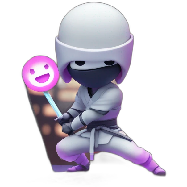 an ninja infront of an LED Sign in Tokio with a Laptop in his hand emoji