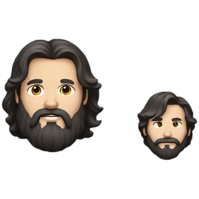 man with long hair and black beard, caucasian looks like jack black with a black cat emoji