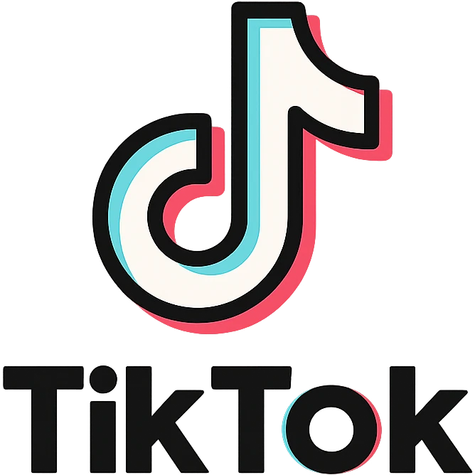 official TikTok logo in 2D, matching the real logo exactly, with TikTok's colors black, white, cyan, pink, transparent background, no added elements, for Discord role icon emoji