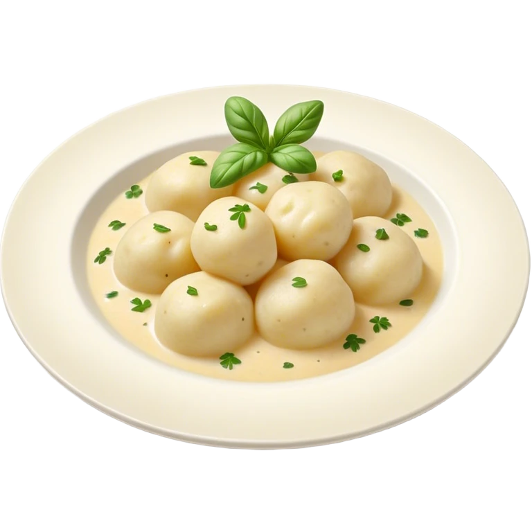 Cinematic Realistic Gnocchi Dish Emoji, showcasing tender potato dumplings in a light sauce rendered with soft textures and inviting, natural lighting. emoji