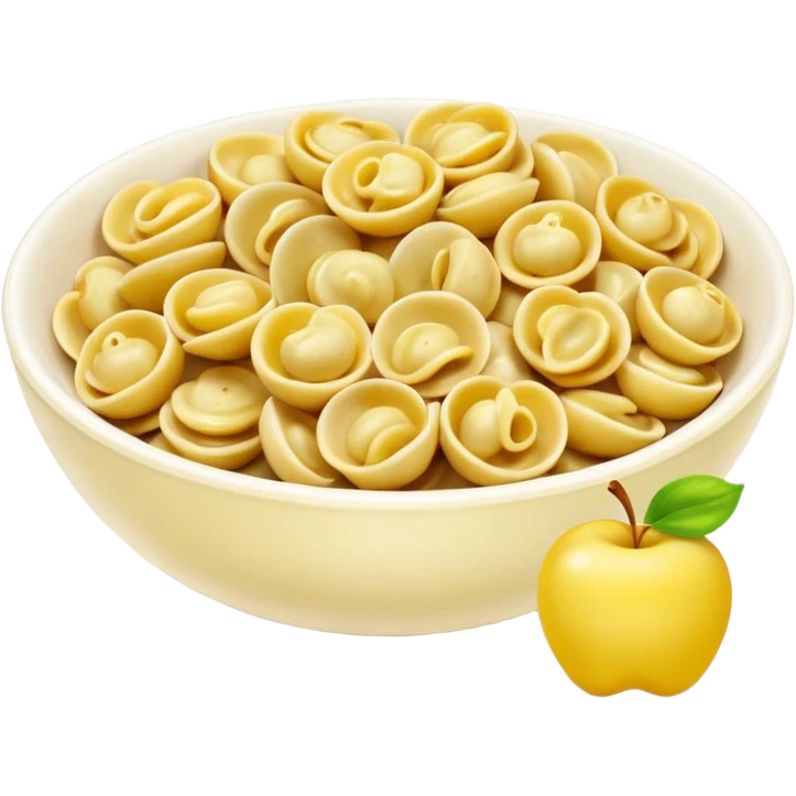 orecchiette pasta in a bowl, shiny highlights, soft shadows, Apple emoji style emoji
