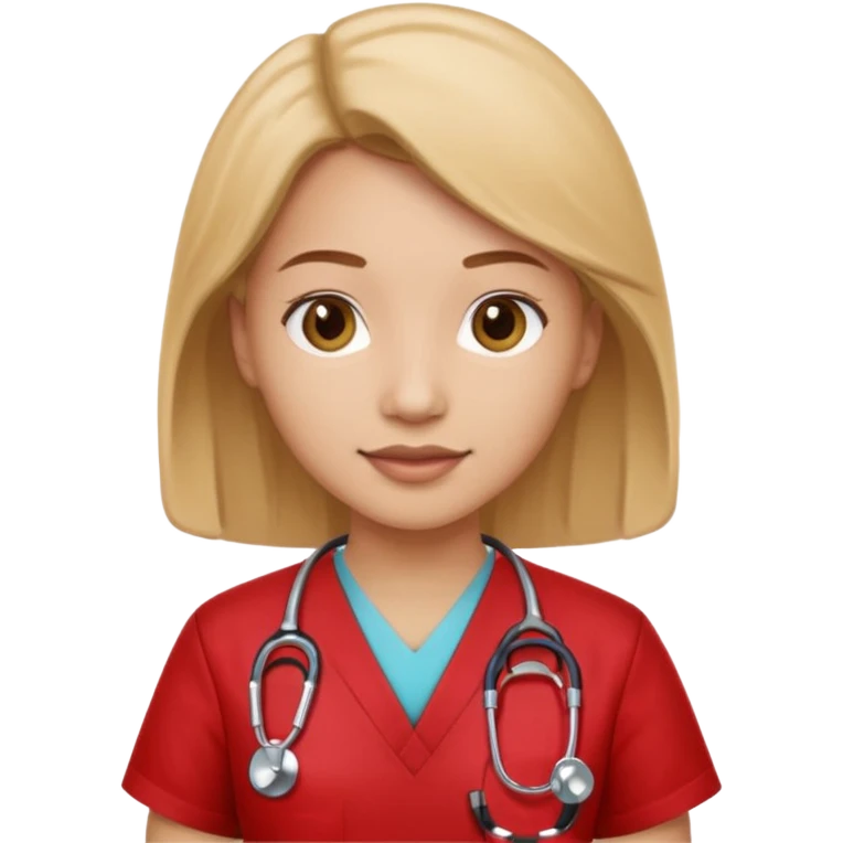Medical assistant wearing redish scrubs with sethscope  emoji