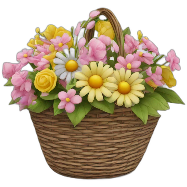 basket of artificial flowers with black ribbon emoji
