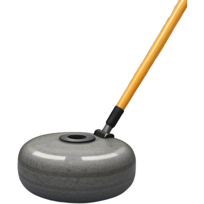 An icon showing a detailed close-up of a curling stone sliding across the ice, with a broom in motion beside it. The background features an indoor stadium with cheering spectators on the stands. Transparent background captures the strategy and focus of curling. emoji
