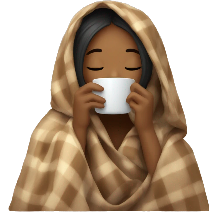 girl inside a blanket sipping coffee eyes closed emoji