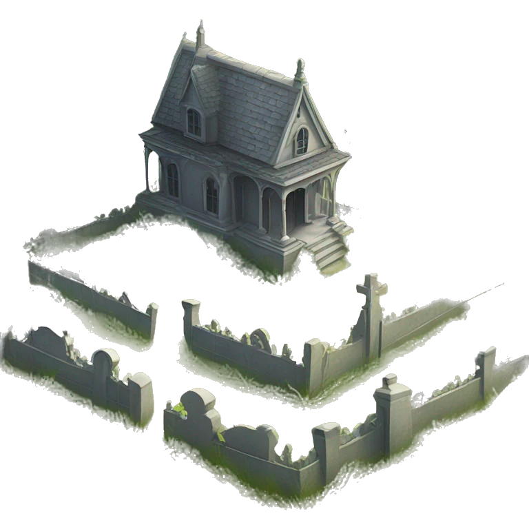overgrown Haunting graveyard field at Victorian mansion emoji