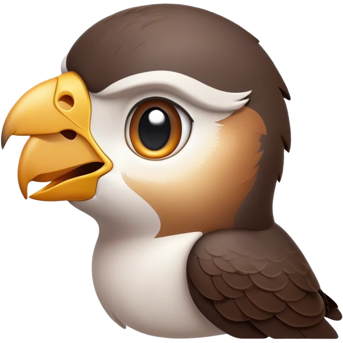 Cinematic Cute Falcon Portrait Emoji, Head tilted playfully and inquisitively, featuring a sleek, agile form with a delicately curved beak and round, sparkling eyes full of spirited charm, Simplified yet irresistibly adorable features, highly detailed, glowing with a warm, inviting glow, high shine, affectionate and lively, stylized with a touch of whimsical aerial grace, soft glowing outline, capturing the essence of a mischievous yet endearing falcon that seems as if it could dart out of the screen into your heart! emoji