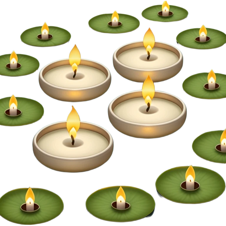 Realistic real life Small tea Candles floating on a pond zen Japanese garden  emoji