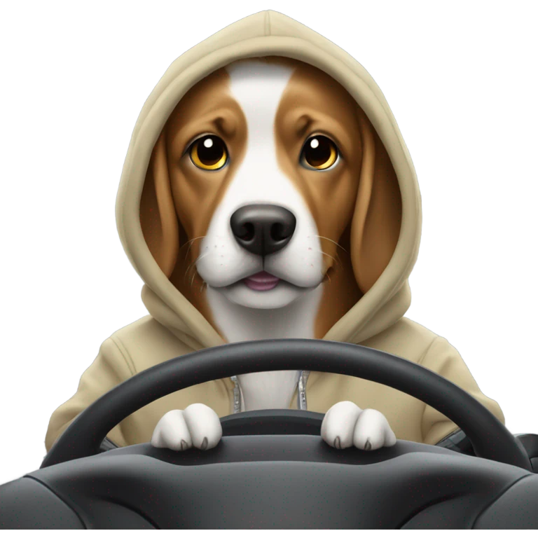 Dog wearing hoodie while driving a Honda  emoji