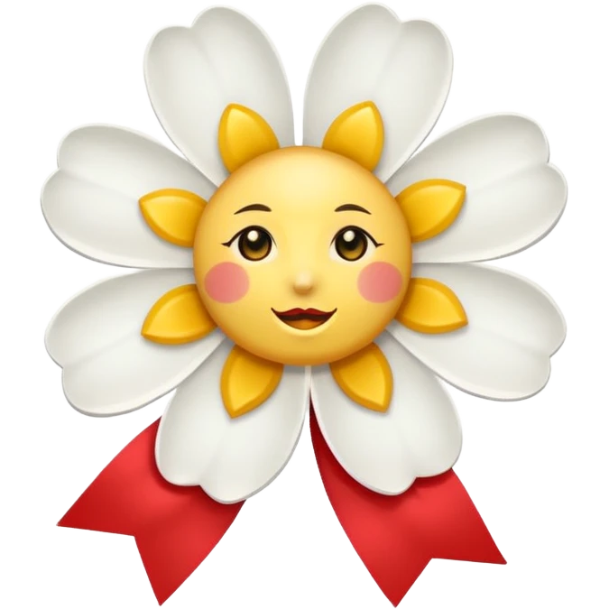 white sakura flower with a bow and sun center emoji