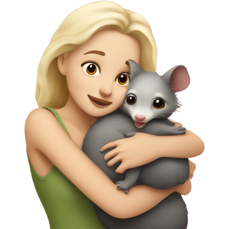 Cute blonde woman hugging a possum emoji