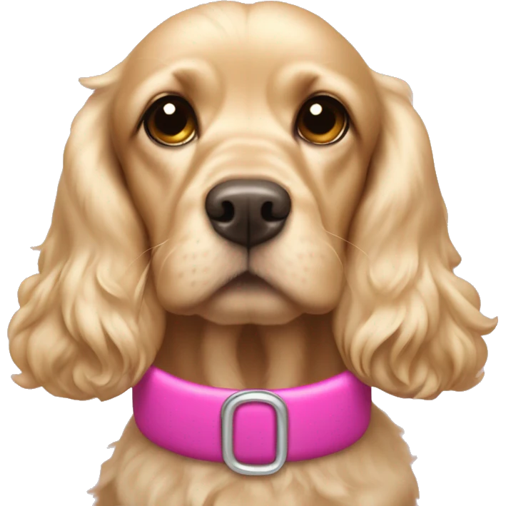 Blond cocker spaniel wearing a pink sleighbell emoji