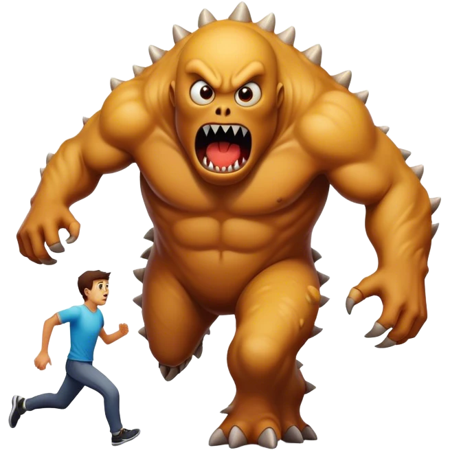 a man getting chased by a giant monster emoji