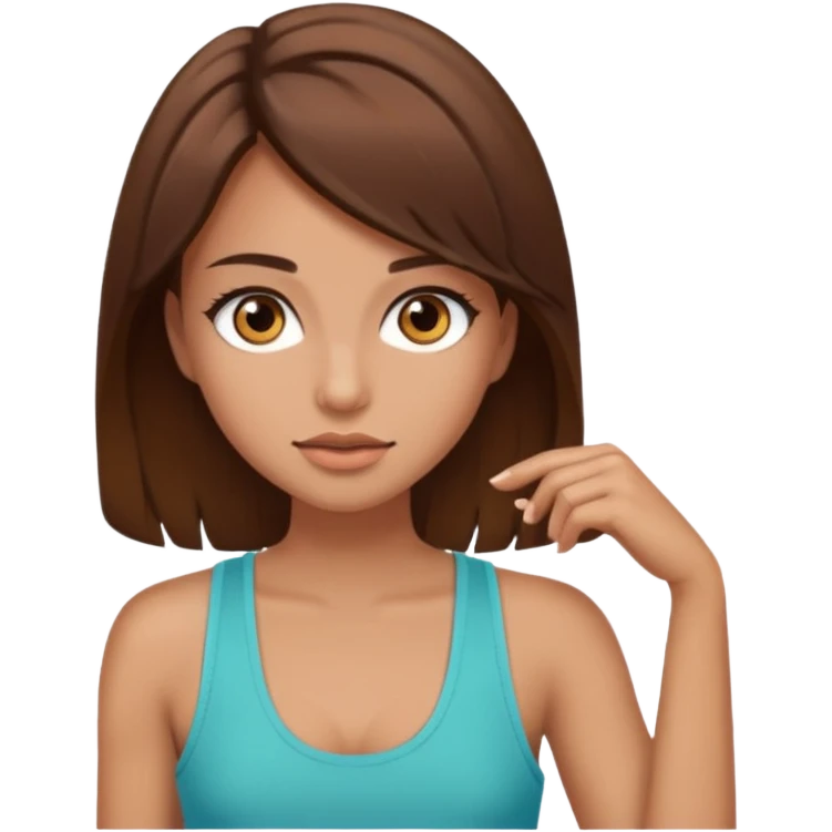 Girl with brown hair brown eyes lashes tank top emoji