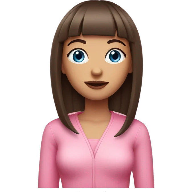 Brunette blue eyed girl with bangs pink outfit with a cbd blunt  emoji