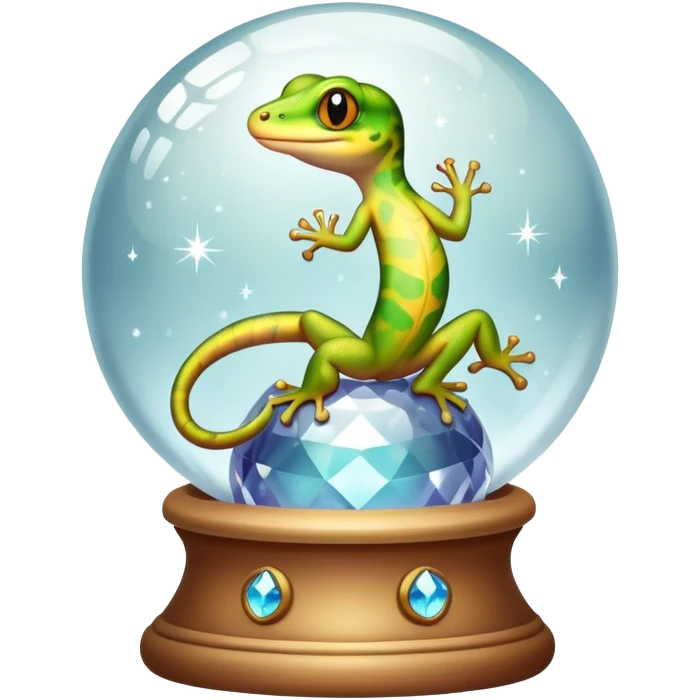 cute gecko on a crystal ball with sparkles emoji
