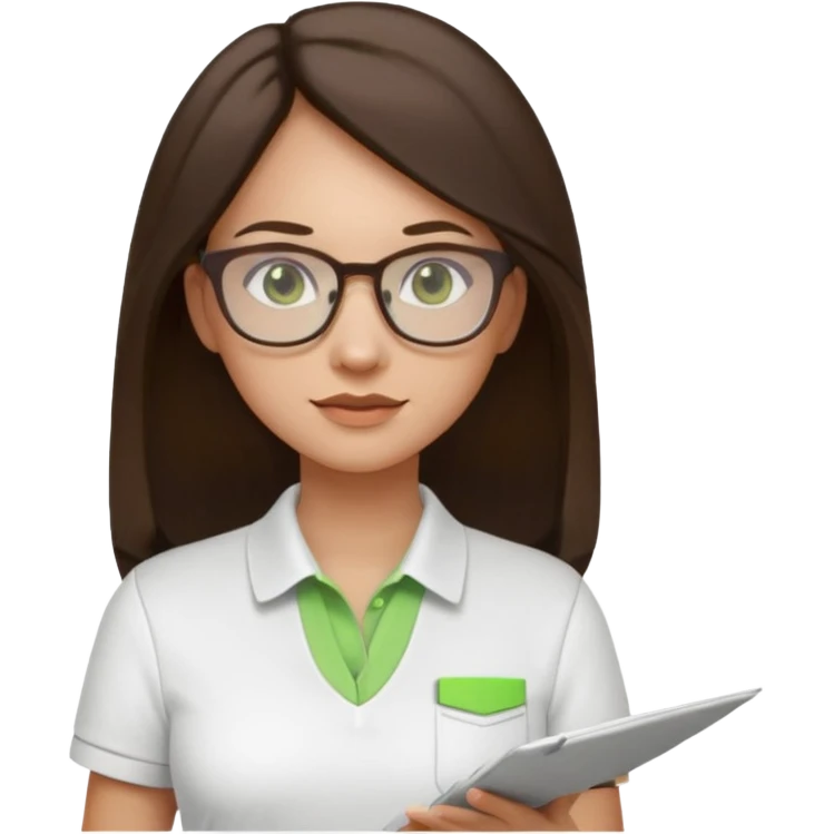 architect woman light skinned dark brown hair in WHITE POLO touch of light green, long hair but then wearing proper architeture attire with plates on the backgrounf emoji
