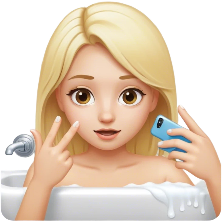 blonde girl taking bathroom selfie emoji