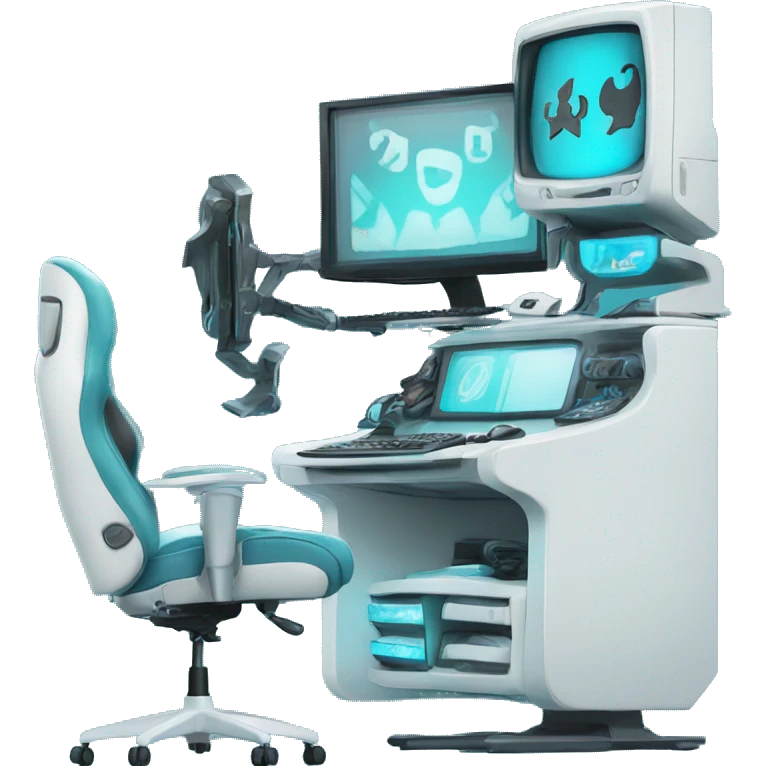 Cyan and white gaming setup  emoji