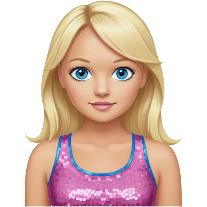 Emma Bunton with long blonde ponytail hair, blue eye, pink sequin crop top emoji