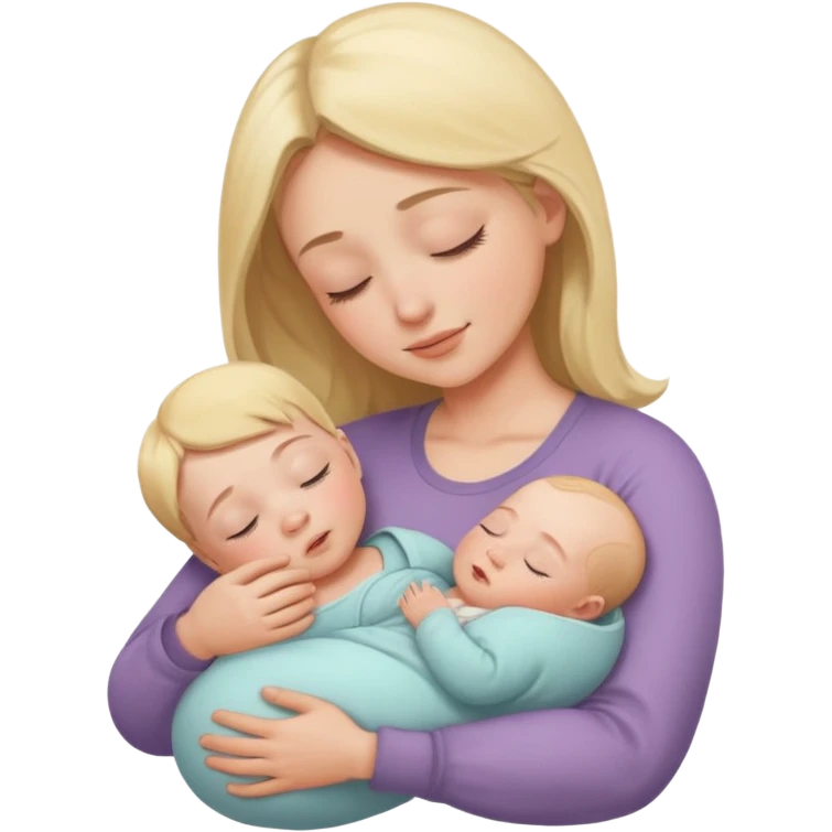 a parent lovingly looking down at a baby sleeping in their arms, soft and calm, both look safe and serene emoji