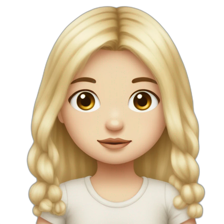 bébé fille blonde décoiffée aux yeux bleus avec une peluche Totoro  emoji