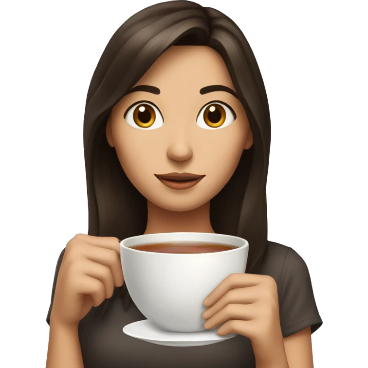 A brunette girl with cup of tea emoji