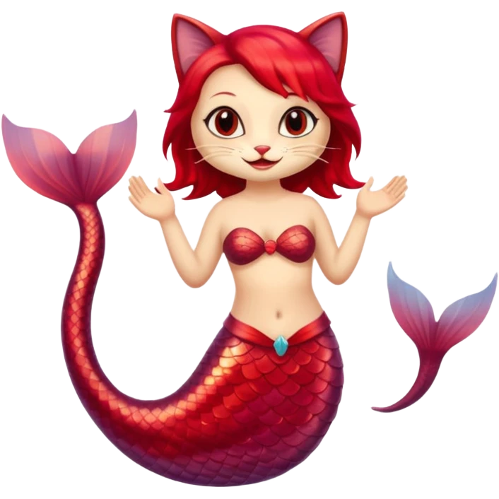 cat mermaid red saying hello emoji
