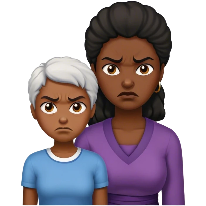 a black-skinned girl, whining and angry next to an older black lady emoji