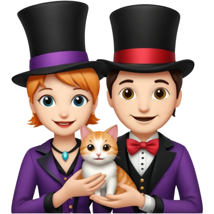 magician couple and their pet cat emoji