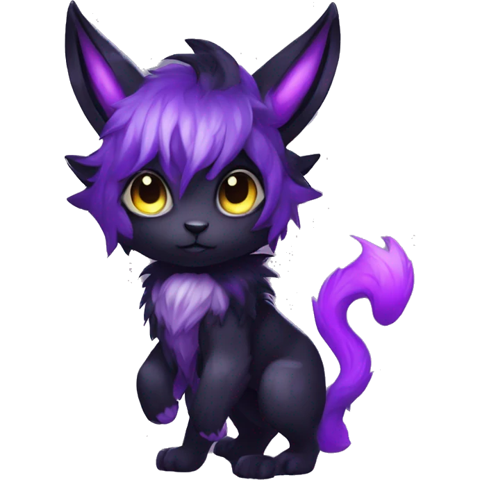 Anthro-Edgy-Black-Purple-Contrast-Colors-Fantasy-Fur-Sona-Chibi-Shiny-Fakémon-Hybrid with horns full body emoji