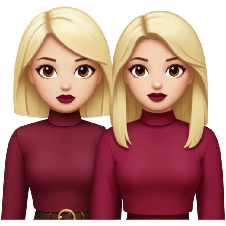 Boujy baddie best friends blonde and brunette, trendy heavy makeup, burgundy clothes emoji