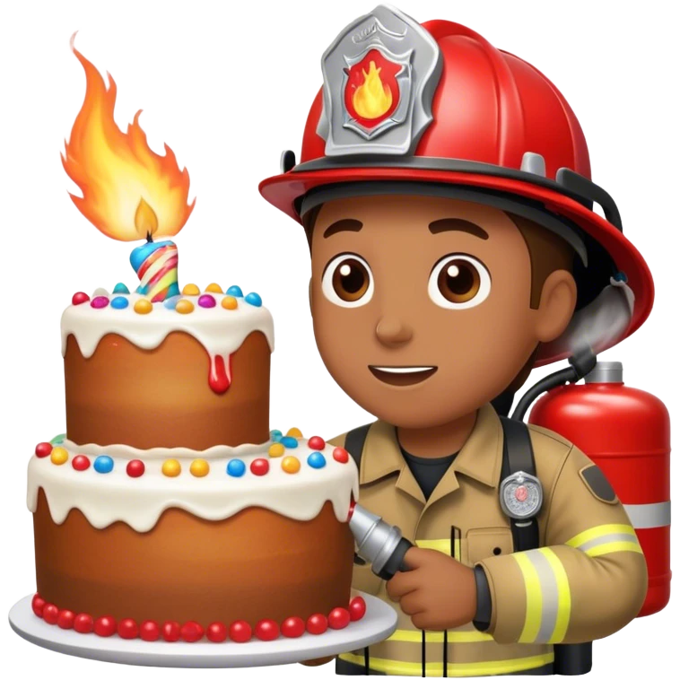A firefighter extinguishing a party emoji